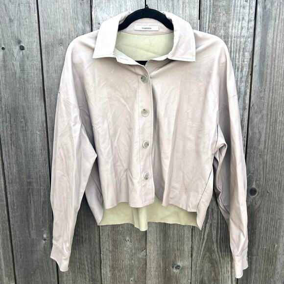 Pharaoh | Esme Boxy Crop Vegan Leather Minimalist Shirt Nude Size 1 Small - Picture 2 of 9